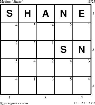 The grouppuzzles.com Medium Shane puzzle for  with all 5 steps marked