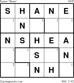 The grouppuzzles.com Easiest Shane puzzle for  with the first 2 steps marked