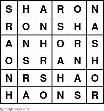 The grouppuzzles.com Answer grid for the Sharon puzzle for 