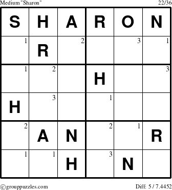 The grouppuzzles.com Medium Sharon puzzle for  with the first 3 steps marked