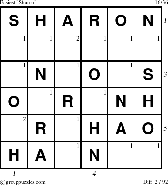 The grouppuzzles.com Easiest Sharon puzzle for  with all 2 steps marked