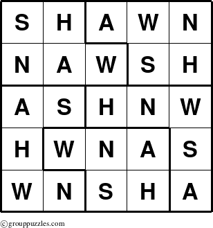 The grouppuzzles.com Answer grid for the Shawn puzzle for 