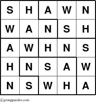 The grouppuzzles.com Answer grid for the Shawn puzzle for 