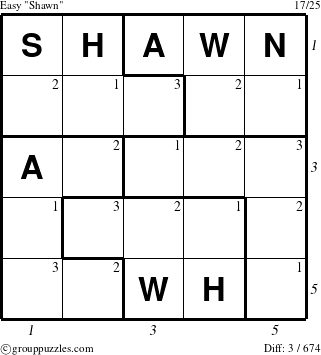 The grouppuzzles.com Easy Shawn puzzle for  with all 3 steps marked
