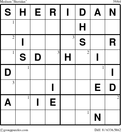 The grouppuzzles.com Medium Sheridan puzzle for  with the first 3 steps marked