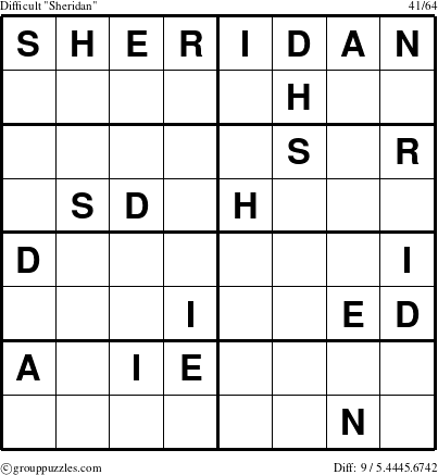 The grouppuzzles.com Difficult Sheridan puzzle for 