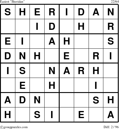 The grouppuzzles.com Easiest Sheridan puzzle for 