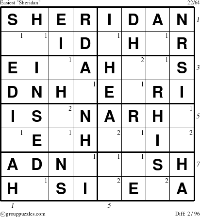 The grouppuzzles.com Easiest Sheridan puzzle for  with all 2 steps marked
