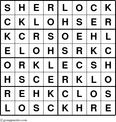The grouppuzzles.com Answer grid for the Sherlock puzzle for 