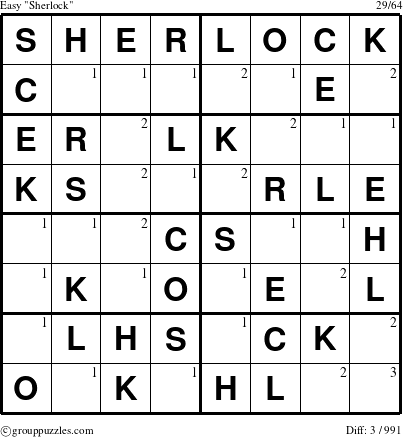 The grouppuzzles.com Easy Sherlock puzzle for  with the first 3 steps marked