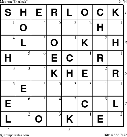 The grouppuzzles.com Medium Sherlock puzzle for  with all 6 steps marked