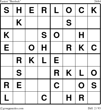 The grouppuzzles.com Easiest Sherlock puzzle for 