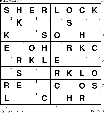 The grouppuzzles.com Easiest Sherlock puzzle for  with all 2 steps marked
