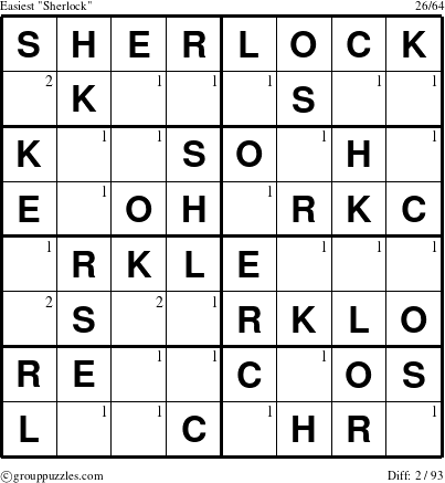 The grouppuzzles.com Easiest Sherlock puzzle for  with the first 2 steps marked