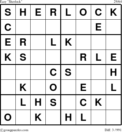 The grouppuzzles.com Easy Sherlock puzzle for 