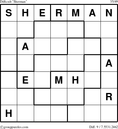 The grouppuzzles.com Difficult Sherman puzzle for 