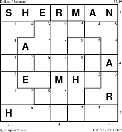The grouppuzzles.com Difficult Sherman puzzle for  with all 9 steps marked