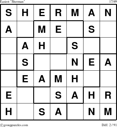 The grouppuzzles.com Easiest Sherman puzzle for 