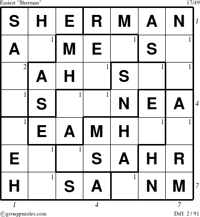The grouppuzzles.com Easiest Sherman puzzle for  with all 2 steps marked