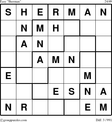 The grouppuzzles.com Easy Sherman puzzle for 