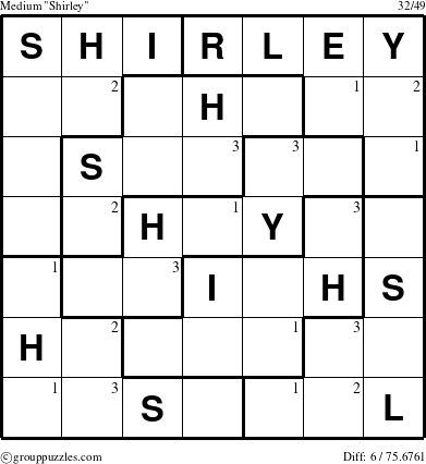 The grouppuzzles.com Medium Shirley puzzle for  with the first 3 steps marked