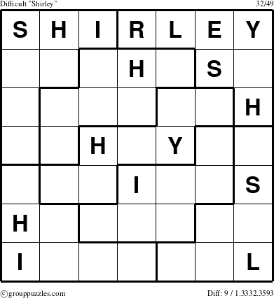 The grouppuzzles.com Difficult Shirley puzzle for 