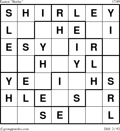 The grouppuzzles.com Easiest Shirley puzzle for 