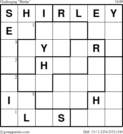 The grouppuzzles.com Challenging Shirley puzzle for  with the first 3 steps marked