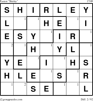 The grouppuzzles.com Easiest Shirley puzzle for  with the first 2 steps marked