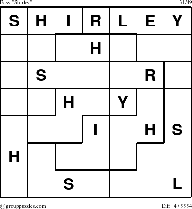 The grouppuzzles.com Easy Shirley puzzle for 