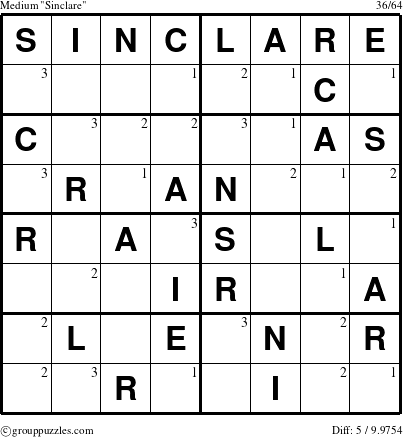 The grouppuzzles.com Medium Sinclare puzzle for  with the first 3 steps marked