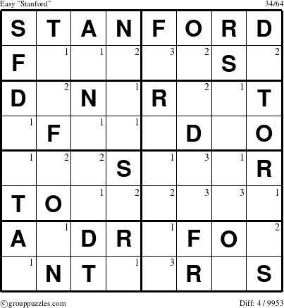 The grouppuzzles.com Easy Stanford puzzle for  with the first 3 steps marked