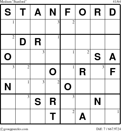 The grouppuzzles.com Medium Stanford puzzle for  with the first 3 steps marked
