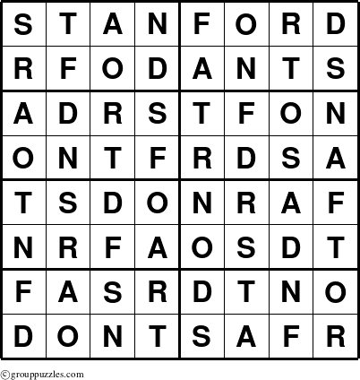 The grouppuzzles.com Answer grid for the Stanford puzzle for 