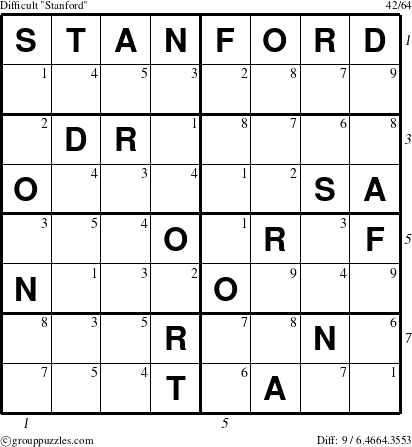 The grouppuzzles.com Difficult Stanford puzzle for  with all 9 steps marked