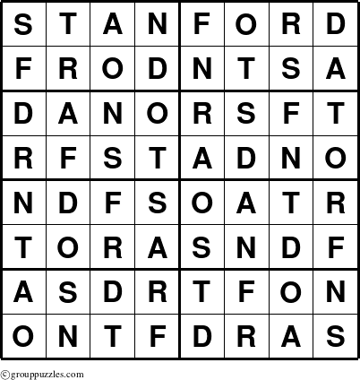 The grouppuzzles.com Answer grid for the Stanford puzzle for 