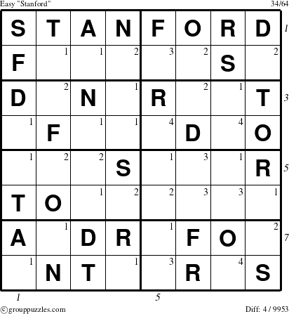 The grouppuzzles.com Easy Stanford puzzle for  with all 4 steps marked