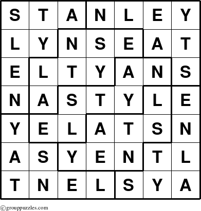 The grouppuzzles.com Answer grid for the Stanley puzzle for 