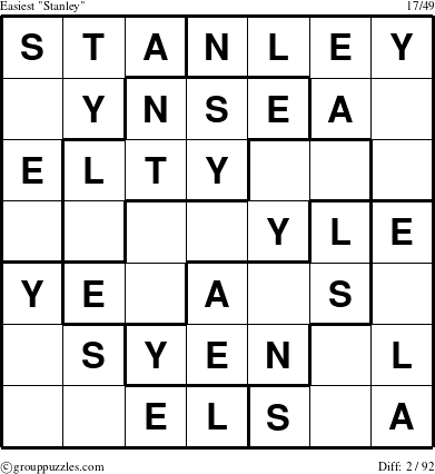 The grouppuzzles.com Easiest Stanley puzzle for 