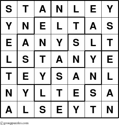 The grouppuzzles.com Answer grid for the Stanley puzzle for 