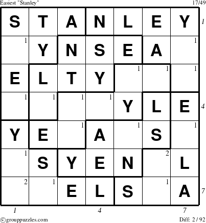 The grouppuzzles.com Easiest Stanley puzzle for  with all 2 steps marked