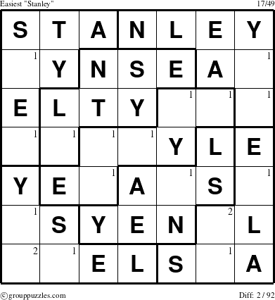 The grouppuzzles.com Easiest Stanley puzzle for  with the first 2 steps marked