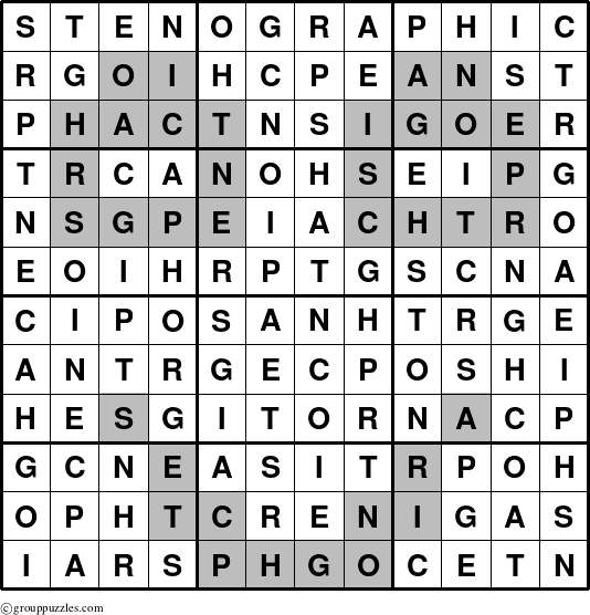 The grouppuzzles.com Answer grid for the Stenographic puzzle for 