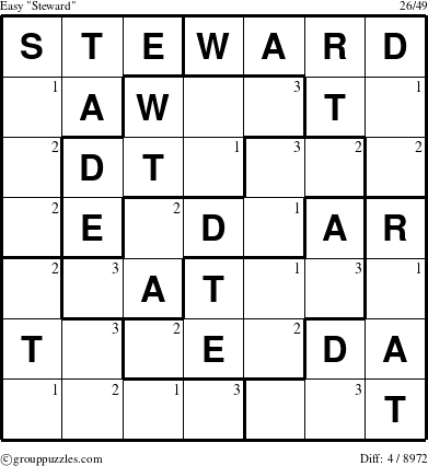 The grouppuzzles.com Easy Steward puzzle for  with the first 3 steps marked