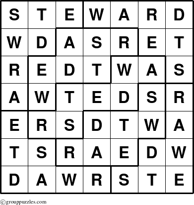 The grouppuzzles.com Answer grid for the Steward puzzle for 
