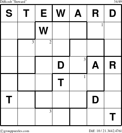 The grouppuzzles.com Difficult Steward puzzle for  with the first 3 steps marked
