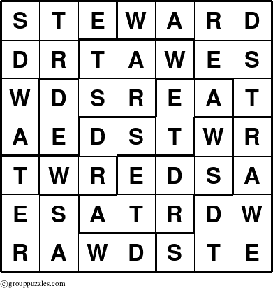 The grouppuzzles.com Answer grid for the Steward puzzle for 
