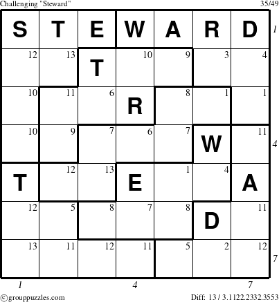 The grouppuzzles.com Challenging Steward puzzle for  with all 13 steps marked