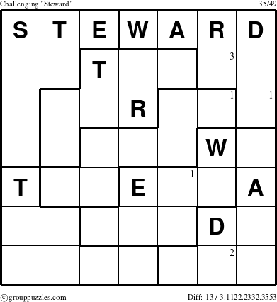 The grouppuzzles.com Challenging Steward puzzle for  with the first 3 steps marked