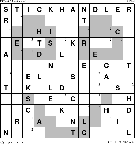 The grouppuzzles.com Difficult Stickhandler puzzle for  with the first 3 steps marked